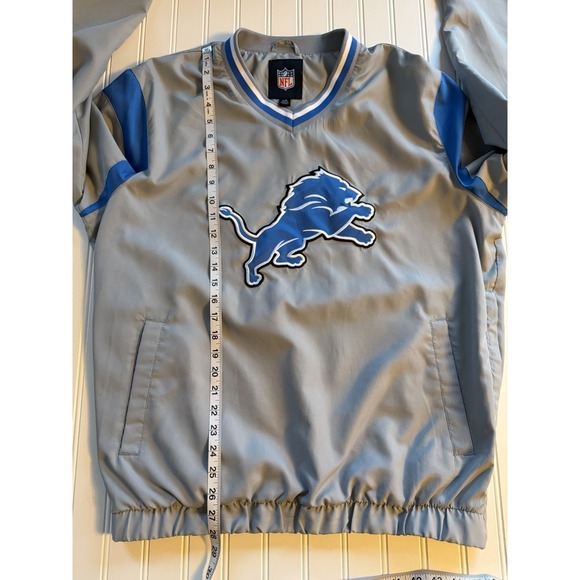 NFL Detroit Lions Windbreaker Pullover Mens L Gray Blue Logo Jacket - Picture 7 of 11
